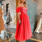Off-shoulder Midi A-line Party Dress