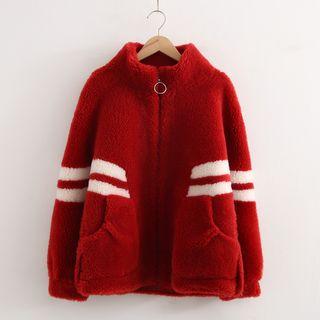 Striped Faux Shearling Zip Jacket