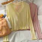 Ruffled-trim Light Knit Cardigan In 5 Colors