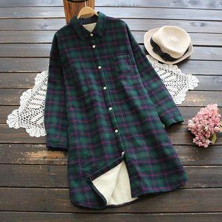 Plaid Fleece-lining Long Shirt