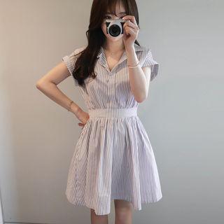 Short-sleeve Striped Mini Shirtdress