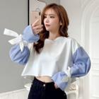 Striped Panel Bow Accent Long-sleeve T-shirt