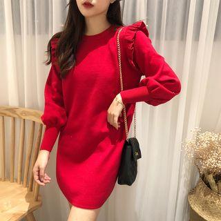 Ruffle-trim Long-sleeve Dress