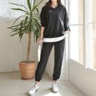 Set: V-neck Layered Pullover + Band-waist Pants