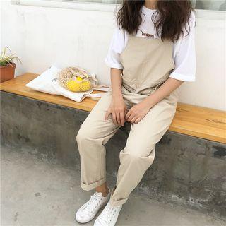 Lettering Short-sleeve T-shirt / Drawstring Waist Jumper Pants
