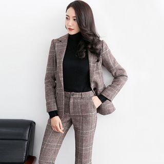 Set: Plaid Blazer + Boot Cut Pants