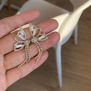 Rhinestone Butterfly Stud Earring 1 Pair - 925 Silver Earring - White Rhinestone - Silver - One Size