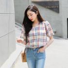 V-neck Plaid Linen Blend Shirt