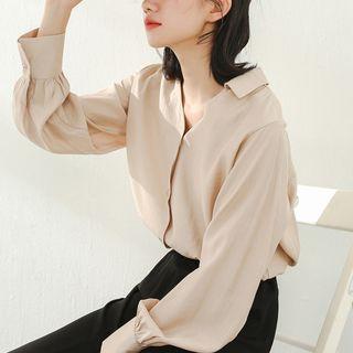 Plain Split-neck Shirt