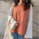 Long-sleeved Color Block Striped T-shirt