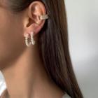 Set Of 2:faux Pearl Hoop Earrings Gold - One Size