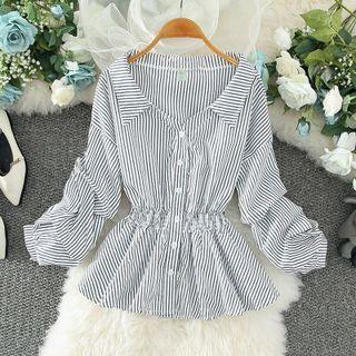 Striped Ruffle Hem Shirt