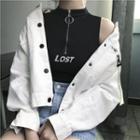 Button-up Jacket / Sleeveless Lettering Top
