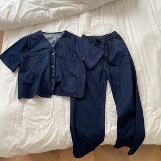 Set: Button-up Denim Vest + Straight Leg Jeans