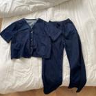 Set: Button-up Denim Vest + Straight Leg Jeans