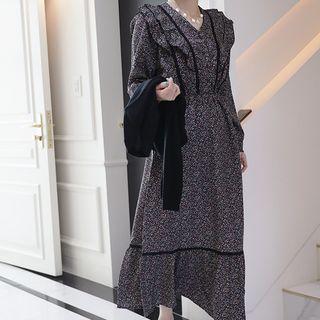 Laced Frill-trim Floral Maxi Dress