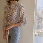 Mandarin-collar 3/4-sleeve Pattern Shirt