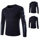 Long-sleeve Faux-leather Panel Pullover