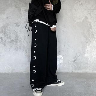 Sun And Star Print Wide-leg Fleece Jogger Pant