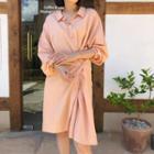 Button-detail Wrap-front Shirtdress