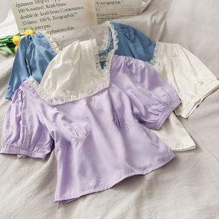 Mesh Pearl-trim Plain Crop Top