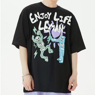 Lettering Skeleton Print T-shirt