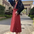 Bell-sleeve Blouse / Midi Suspender Skirt