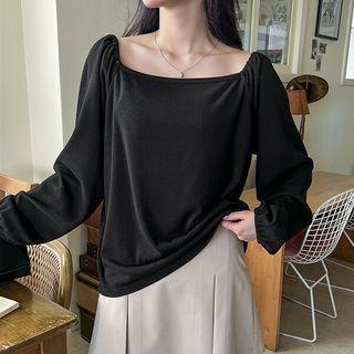 Square-neck Ribbed Blouse