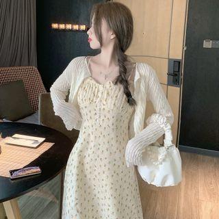 Spaghetti Strap Floral Midi A-line Dress / Cropped Cardigan