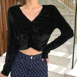 Long-sleeve Cropped Velvet Top