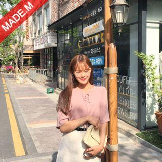 Raglan-sleeve Tie-front T-shirt