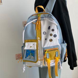 Color Block Canvas Backpack As Shown In Figure - One Size
