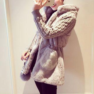 Knit-sleeve Hooded Drawstring Waist Coat