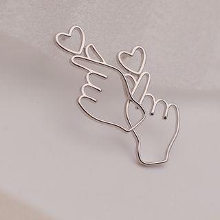 925 Sterling Silver Heart & Hand Earring Stud Earring - 1 Pair - Silver - One Size