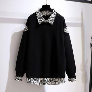 Zebra Print Panel Mock Two Piece Sweatshirt