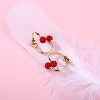 925 Sterling Silver Bead Earring 0641 - Red Bead - Gold - One Size