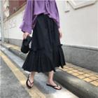 Frill Trim A-line Midi Skirt Black - One Size