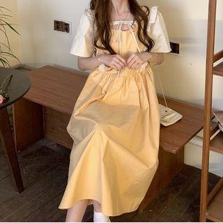 Short-sleeve Ruffled Open Back Midi A-line Dress
