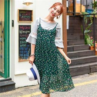 Spaghetti-strap Floral Chiffon Long Dress