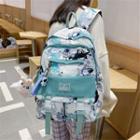 Astronaut Print Buckled Nylon Backpack / Bag Charm / Set