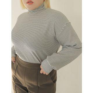 High-neck Loose-fit Stripe T-shirt