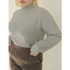 High-neck Loose-fit Stripe T-shirt