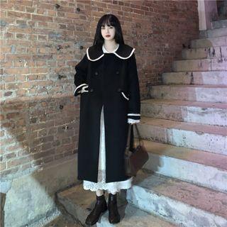 Lace Long-sleeve Dress / Contrast Trim Sailor Collar Long Jacket