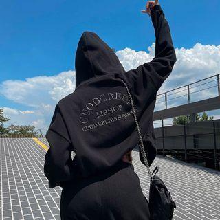 Letter Waffle Zip-up Hoodie