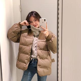 Rib-trim Belted Puffer Jacket
