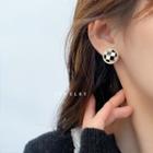 Checker Glaze Alloy Earring 1 Pair - Earring - 925 Silver - Circle - Black & White - One Size