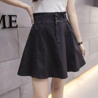 High-waist Plain Denim A-line Skirt