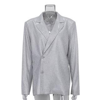 Long-sleeve V-neck Sequin Blazer