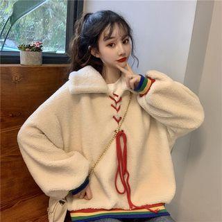Faux Shearling Lace-up Sweatshirt As Shown In Figure - One Size