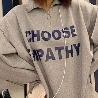 Lettering Polo-neck Half-zip Pullover